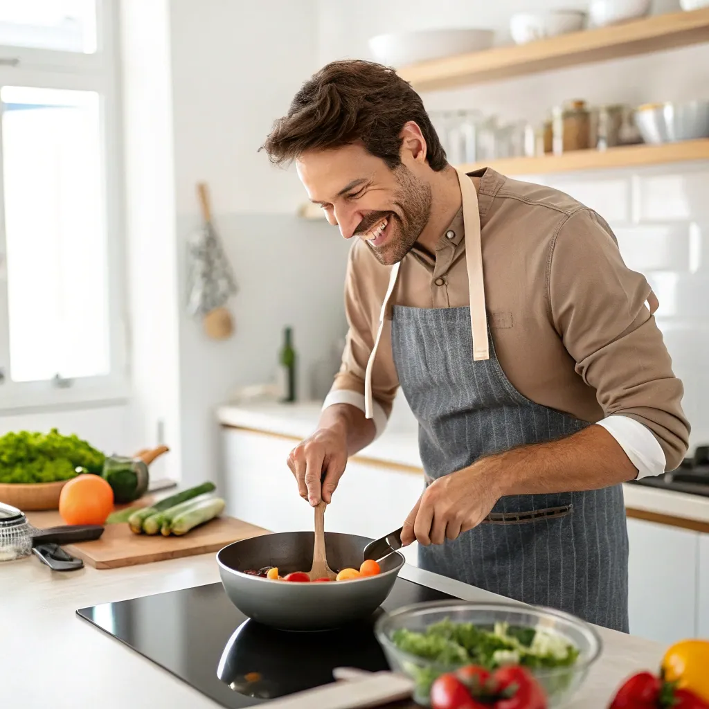 Smiling customer enjoying cooking